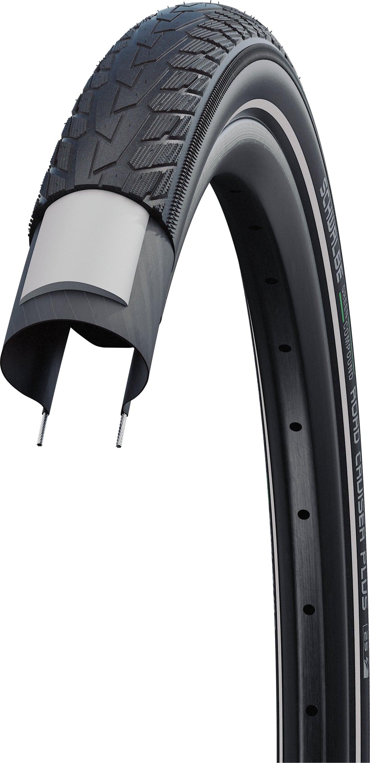 Schwalbe Road Cruiser Plus pneu à tringle rigide 28x1.40" Active TwinSkin PunctureGuard E-25 Green Reflex noir