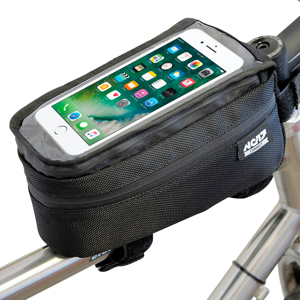 NC-17 Connect Sacoche Smartphone XL pour tube supérieur, fermeture velcro noir uni