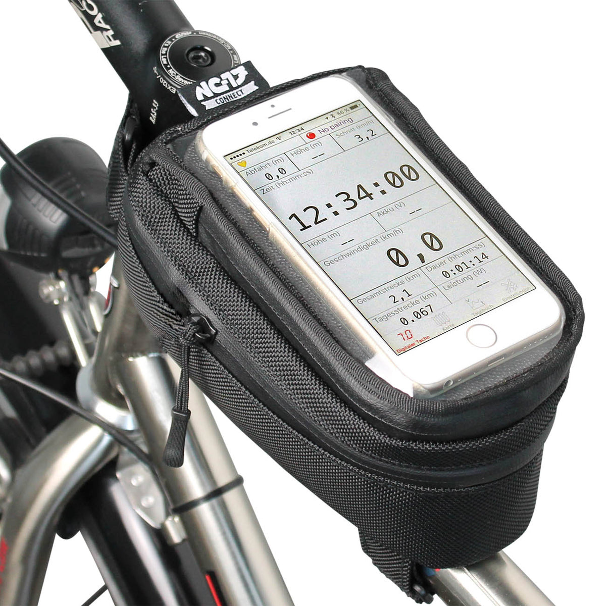 NC-17 Connect sacoche smartphone pour tube supérieur, fermeture velcro noir uni
